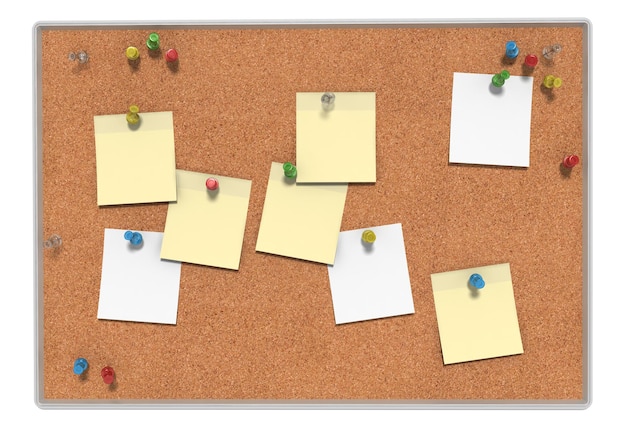 corkboard with memo and pin 3D rendering