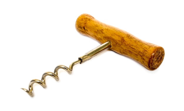 Corkscrew with wooden handle for opening wine bottles