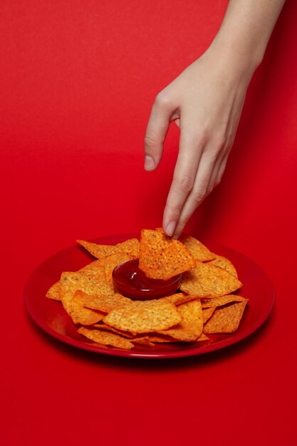 Corn chips concept of tasty and junk food