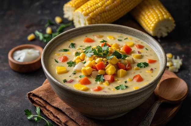 Corn chowder in a bowl