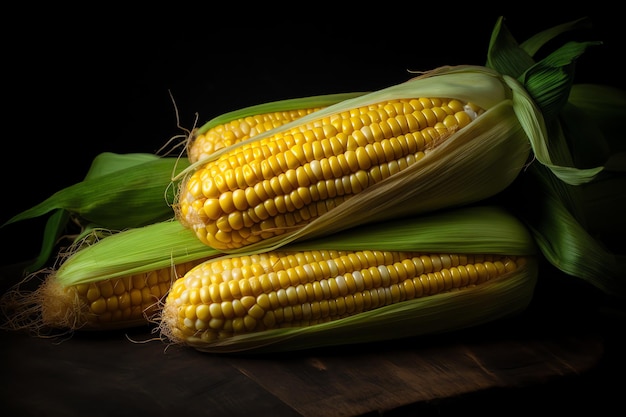 Corn on the cob on a black background