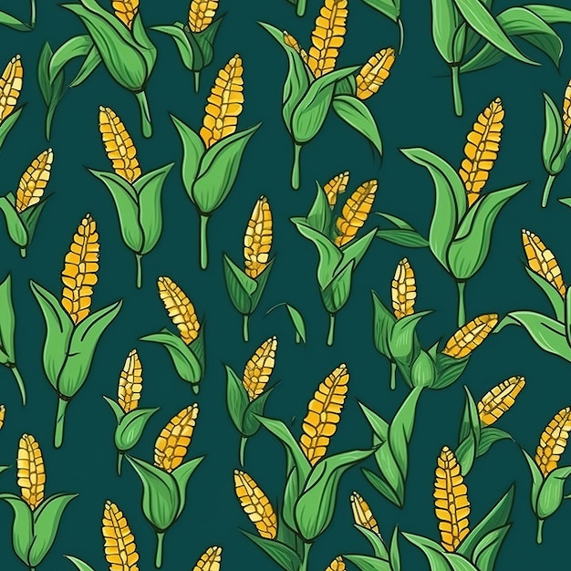 Corn on the cob, green background, seamless pattern, green background, yellow, green, yellow, green, yellow, green, yellow, green, yellow, green, yellow,