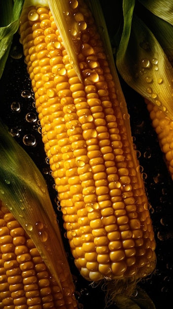 Corn on the cob with water droplets