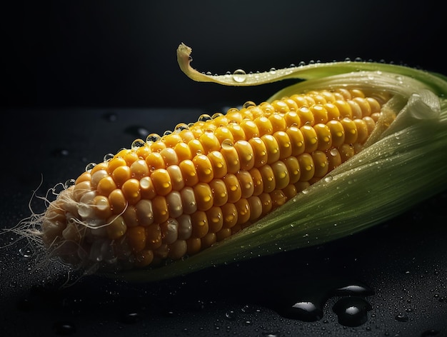 A corn on the cob with water drops on it