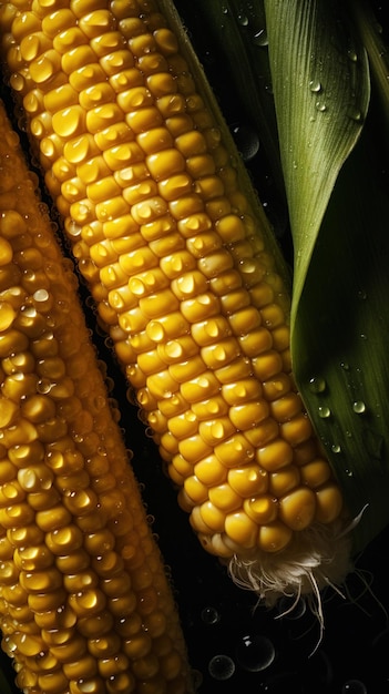 Corn on the cob with water drops