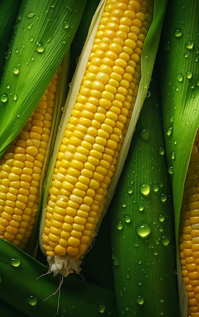 Corn on the cob with water drops