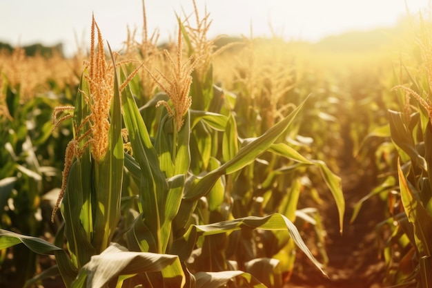 Corn cobs field scene Land farming Generate Ai