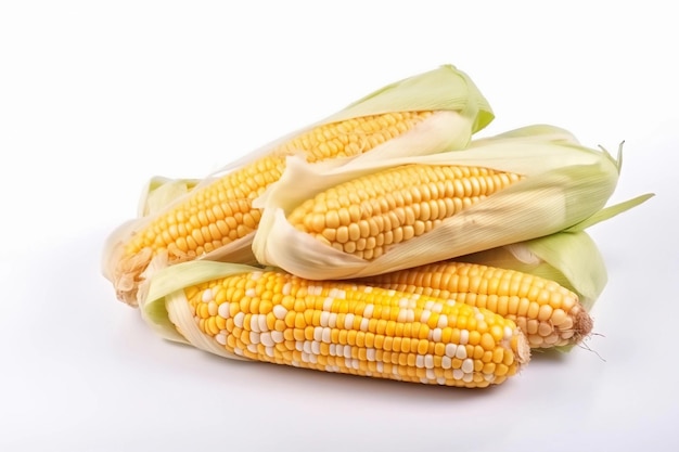 Corn cobs on a white background AI Generated