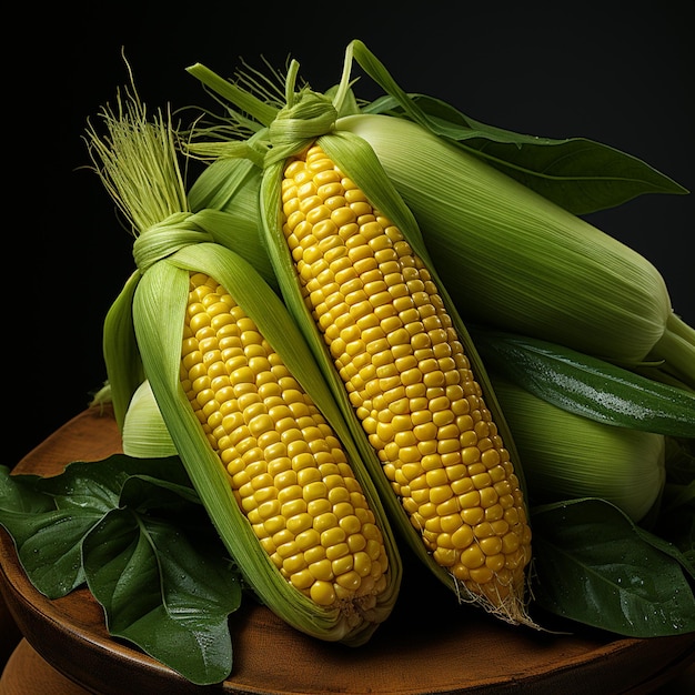 Corn cobs with leaves