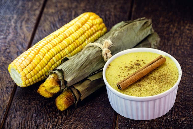 corn curd, green corn porridge, with corn bread, sweets typical of the rural festivities of June in Brazil