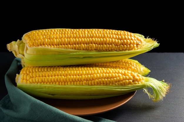 Corn ears on a dark background