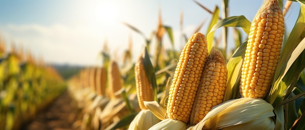 Corn Field under Blue Sky in a Rural Landscape AI Generated Image