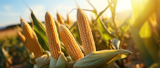 Corn Field under Blue Sky in a Rural Landscape AI Generated Image