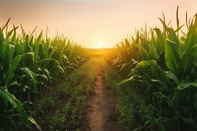 Corn field at sunset Beautiful nature scene AI