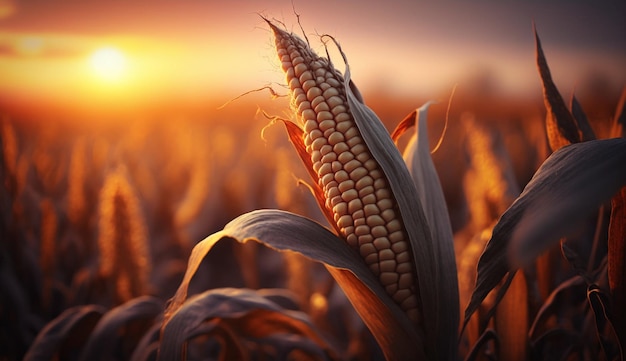 Corn field at sunset Generative AI