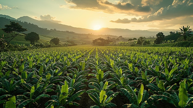 corn field with the sun setting behind it