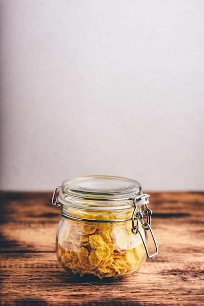 Corn flakes in a glass jar