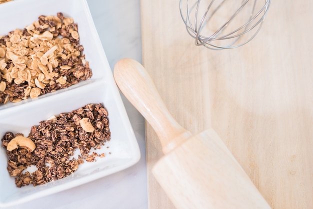 Corn flakes with kitchen utensils