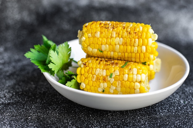 corn grill corncob grilled fast food meal snack copy space background rustic top view