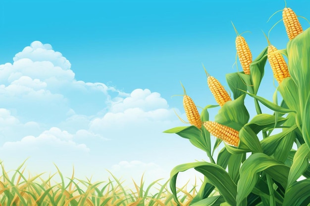 Photo corn growing in a field with a blue sky and clouds