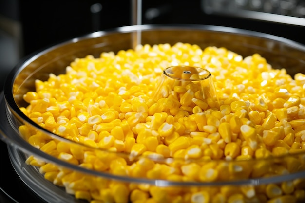 Corn kernels popping out of a popcorn machine