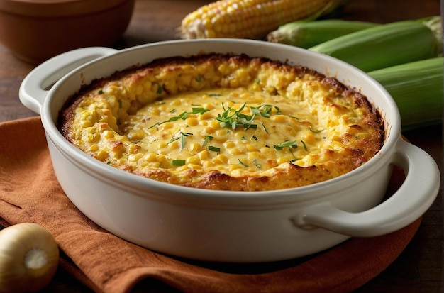 Corn pudding in a casserole dish