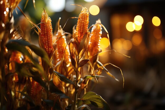 Photo corn in the rod ready to harvest in the field generative ia