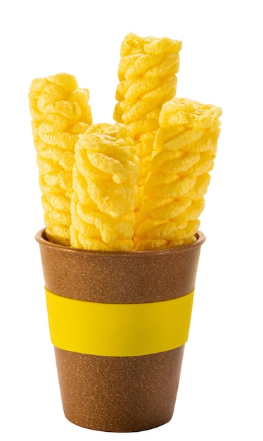 Corn sticks in brown glass isolate on white background