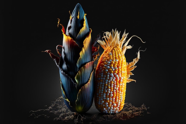 Corn vegetables splash isolated on black background