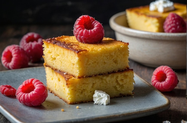 Cornbread with roasted raspberry and goat cheese