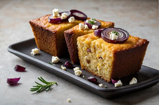 Cornbread with roasted red onion and feta