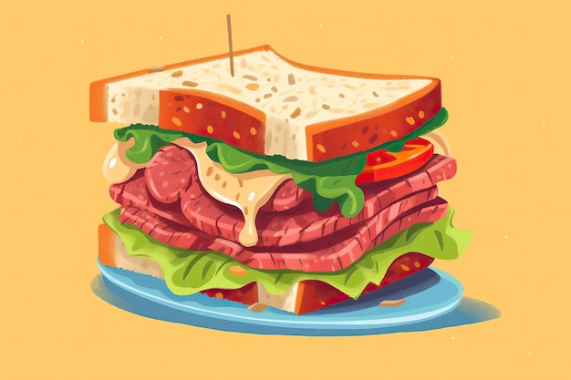 Corned beef sandwich illustration Food illustration Generative AI