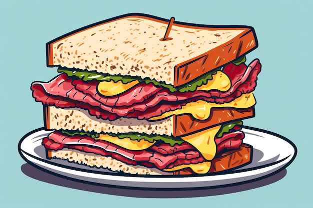 Corned beef sandwich illustration Food illustration Generative AI