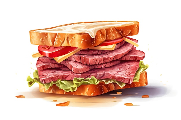 Corned beef sandwich illustration Food illustration Generative AI