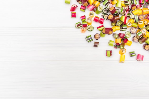 A corner frame made of colored caramel candies