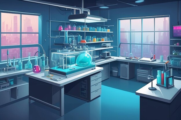 a corner of the lab with a dedicated area for experimenting with nanotechnology vector illustration in flat style