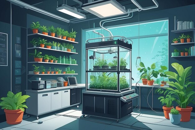 a corner of the lab with a dedicated area for studying the effects of microgravity on plant growth vector illustration in flat style