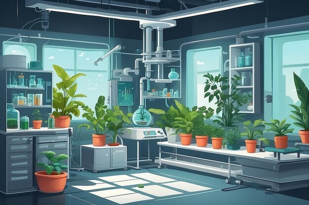 a corner of the lab with a dedicated area for studying the effects of microgravity on plant growth vector illustration in flat style