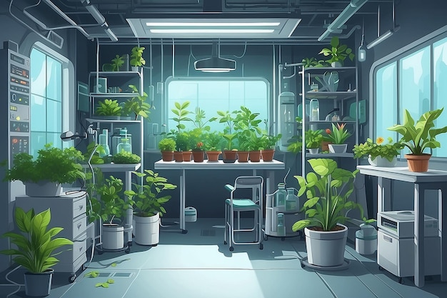 a corner of the lab with a dedicated area for studying the effects of microgravity on plant growth vector illustration in flat style