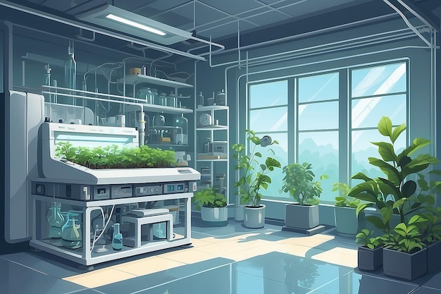 a corner of the lab with a dedicated area for studying the effects of microgravity on plant growth vector illustration in flat style