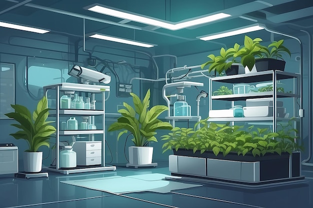 a corner of the lab with a dedicated area for studying the effects of microgravity on plant growth vector illustration in flat style