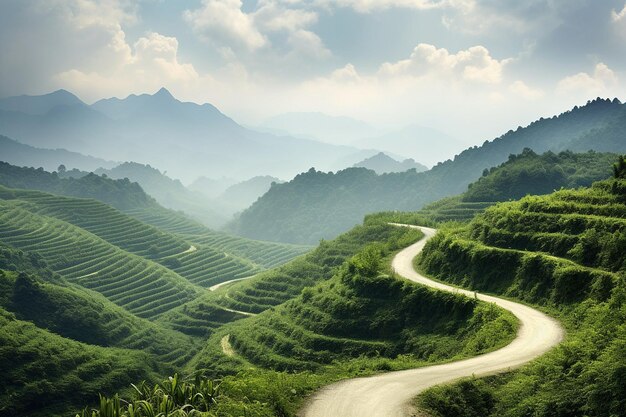 Cornfield with a winding country road