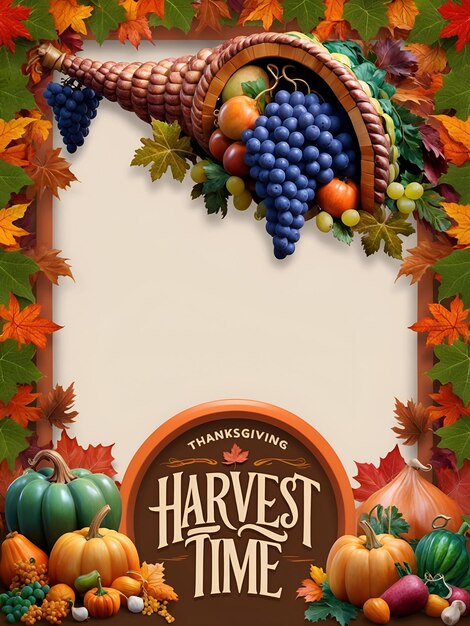 Photo cornucopia harvest time border with grapes and vegetables thanksgiving photo stock concept