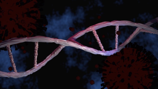 Corona virus or covid-19 cell impact DNA, 3D rendering