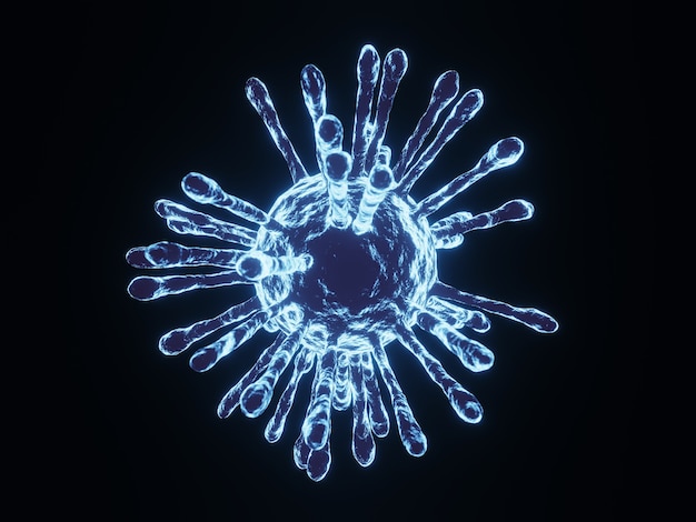 Corona virus mutation under microscope , COVID 19 pandemic from China since 2019 to every country until .The virus strong mutate for expand epidemic and difficult to treatment ,3d render technique