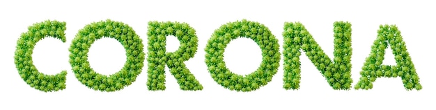 Corona word made from green bacteria cell molecule font Health and wellbeing 3D Rendering