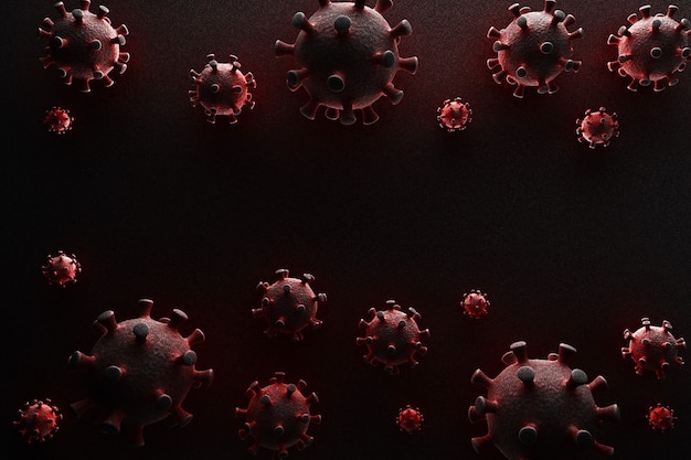 Coronavirus 2019-ncov on dark background in dot style. 3D rendering.