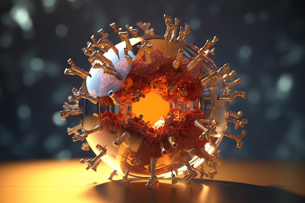 A coronavirus cell with a blue background and a blue background.