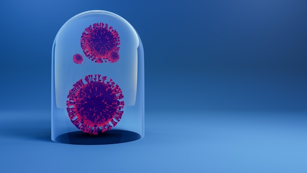 Coronavirus Covid 19 in dome glass. 3d rendering.