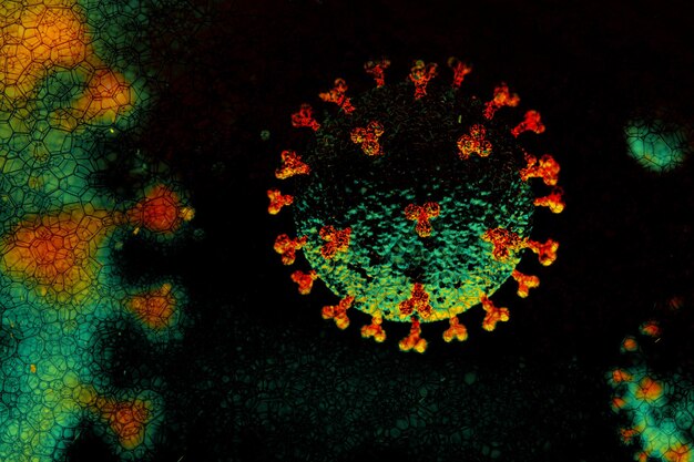 Photo coronavirus covid19 under an electron microscope